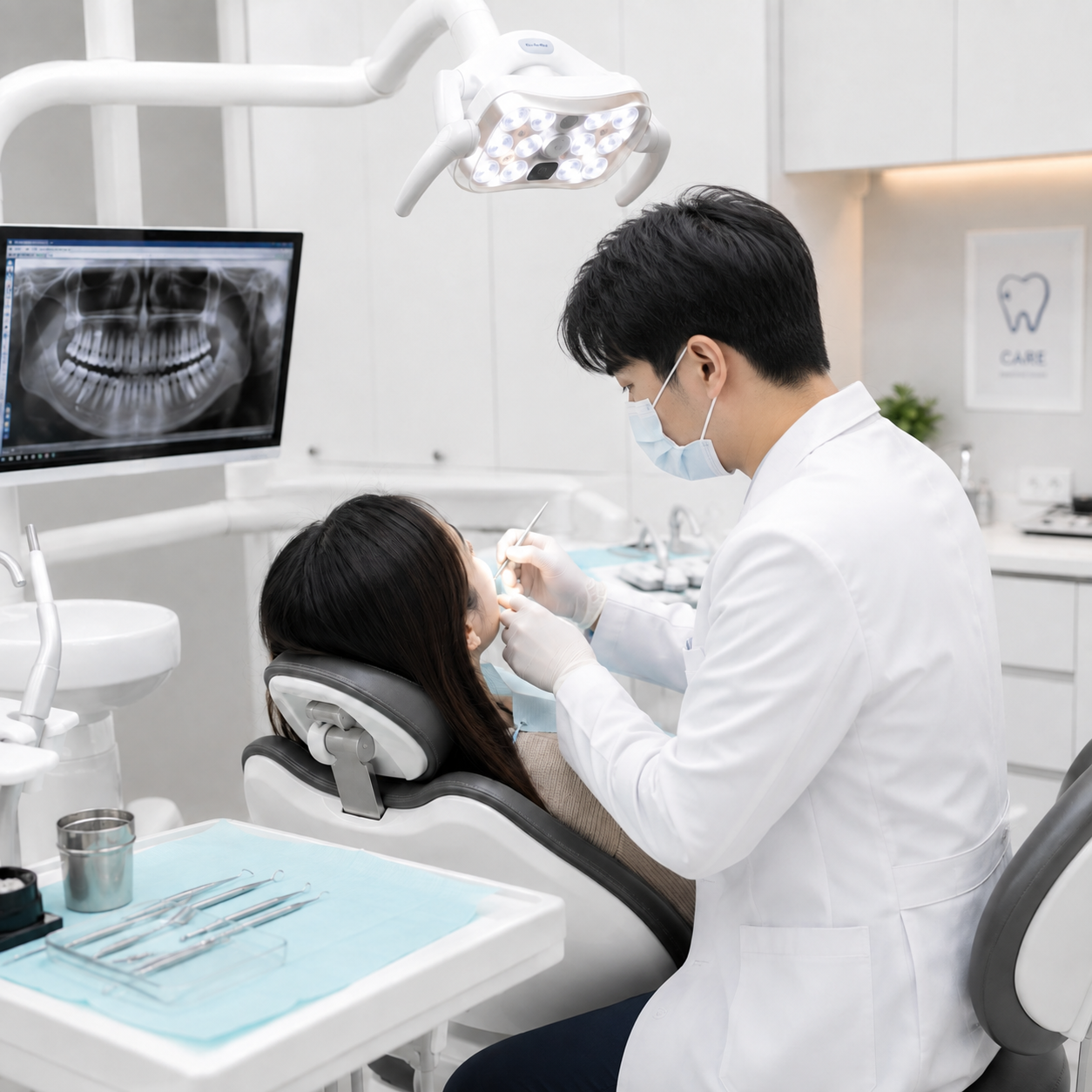 A healthy smile being checked during a general dental examination