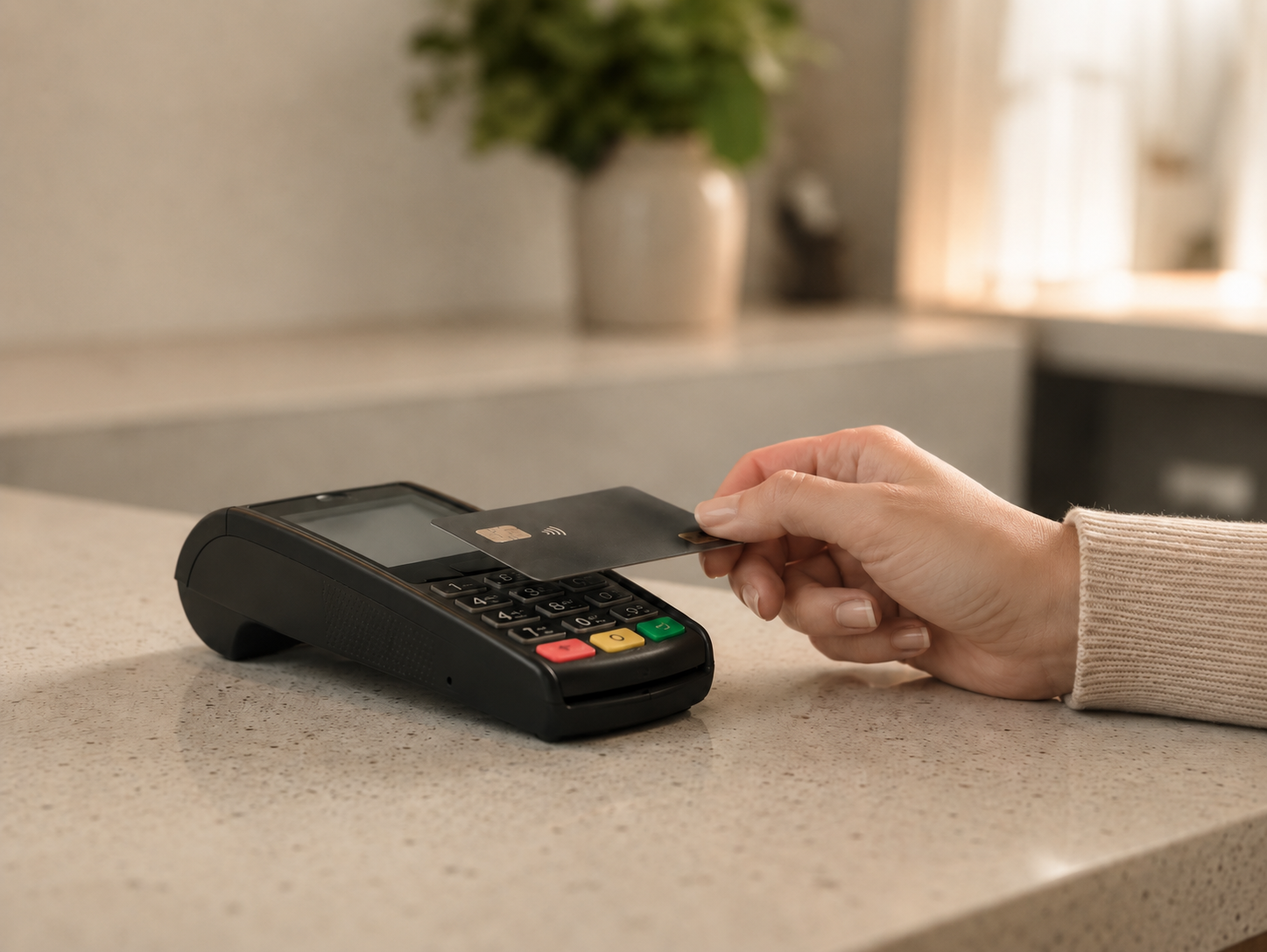 Contactless card payment at the practice reception