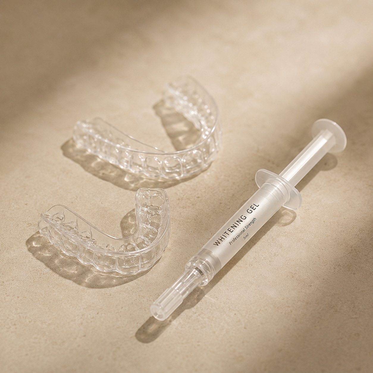 Custom whitening trays used for professional take-home teeth whitening